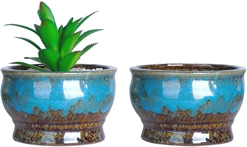 Miniatura 3 de Maceteros de cerámica para suculentas de 4.3pulgadas con drenaje, tamaño pequeño, para flores, plantas de interior y cactus, paquete de 5 unidades