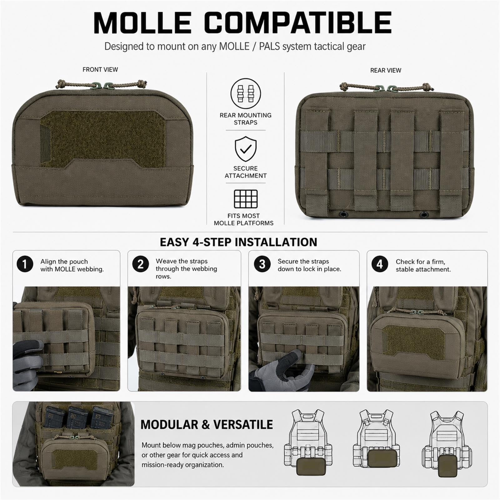 Ampia Tasca Admin MOLLE Borsa Portaoggetti con Pannello Hook And Loop