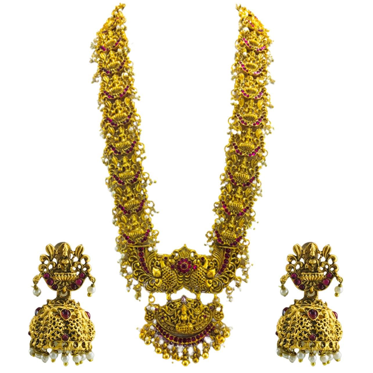 Sattyaki Gold-Plated Goddess Lakshami Temple Jewellery Bridal Set with Ghungroo Beads Long Haram Necklace with Jumaki Earrings in beadwork for Women. (B0CH83Z3M5) Amazon Price History, Amazon Price Tracker