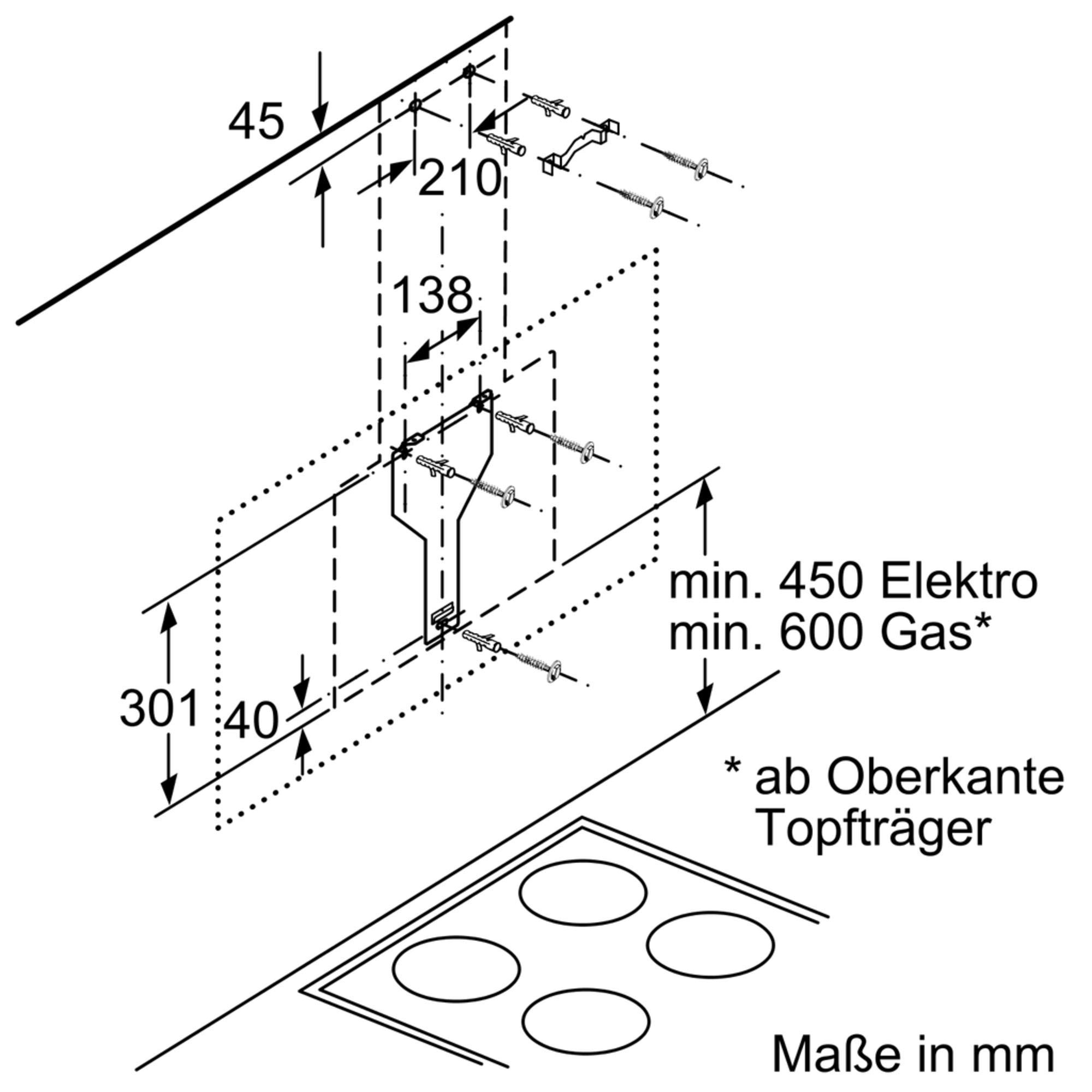 Bosch Serie 4 DWK67CM60 Schrägesse 60 cm Umluft Abluft LED-Beleuchtung DirectSelect 3 Leistungsstufen 1 Intensivstufe