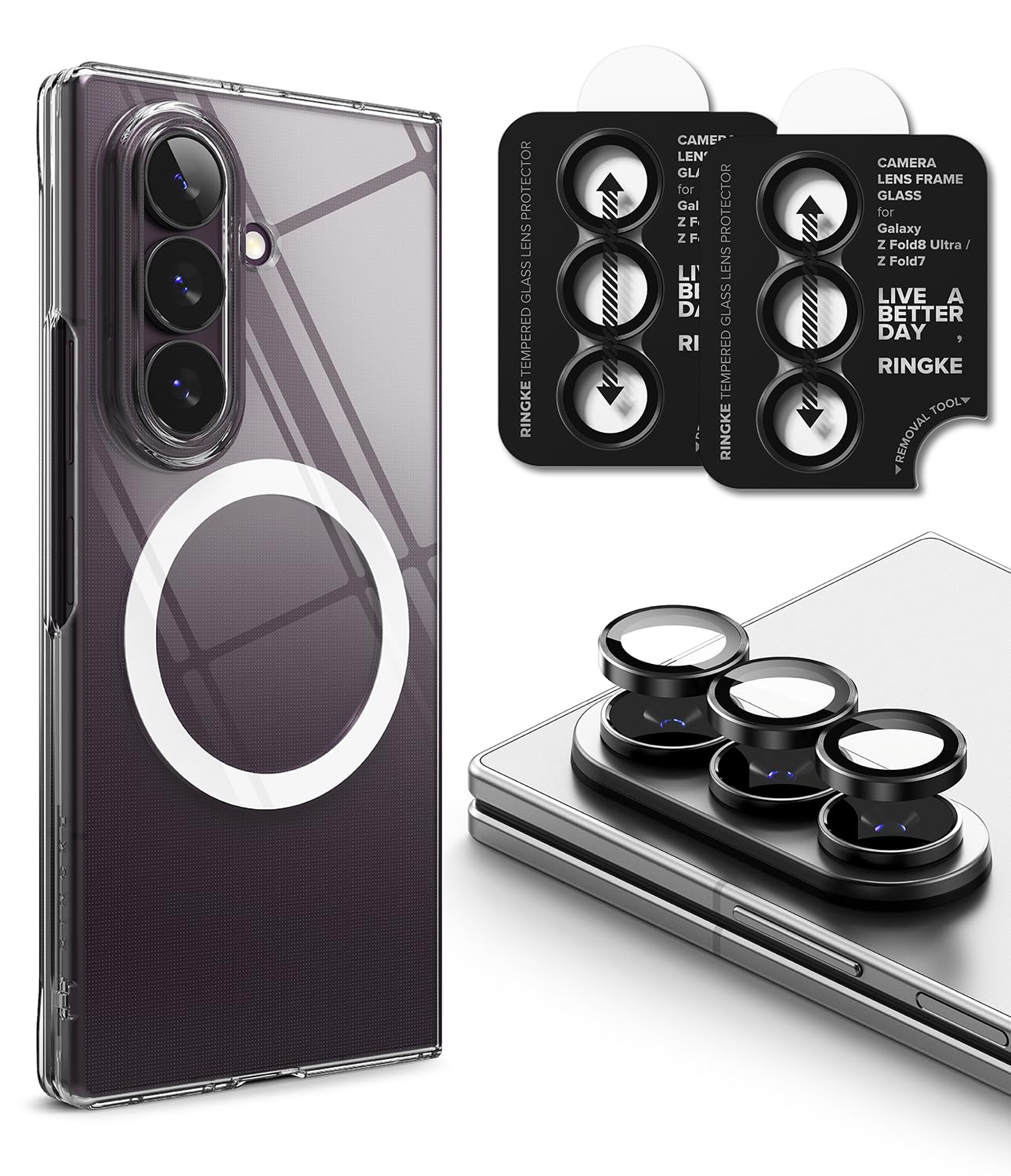 Ringke für Samsung Galaxy Z Fold 8 Ultra Hülle mit Panzerglas Kameraschutz | Silm Magnetic [Clear] + Camera Lens Frame Glass [2 Stück]