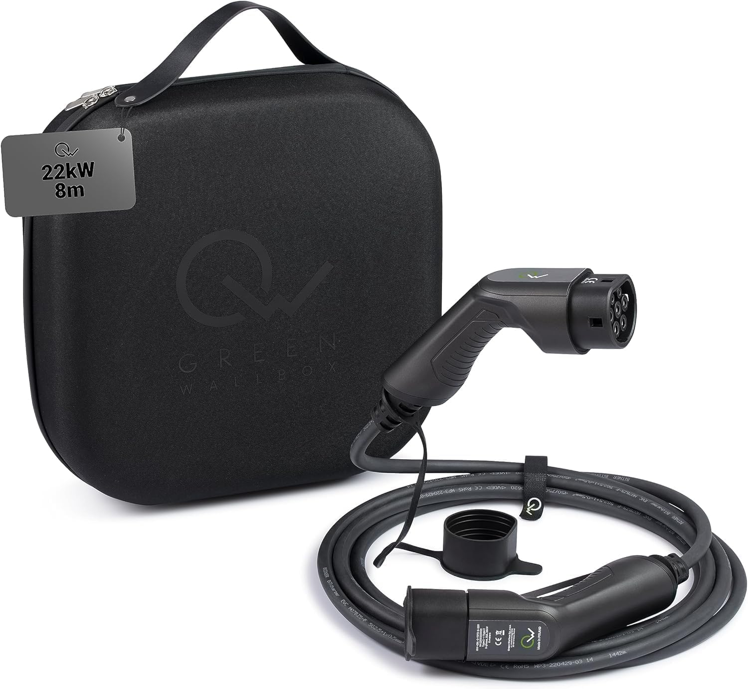 Green Wallbox - Câble Recharge Voiture Electrique De Type 2-8 Mètres 22kW - Cable Voiture Electrique, Chargeur De Voiture Électrique Triphasé Avec Étui Rigide, Chargeur EV Type 2