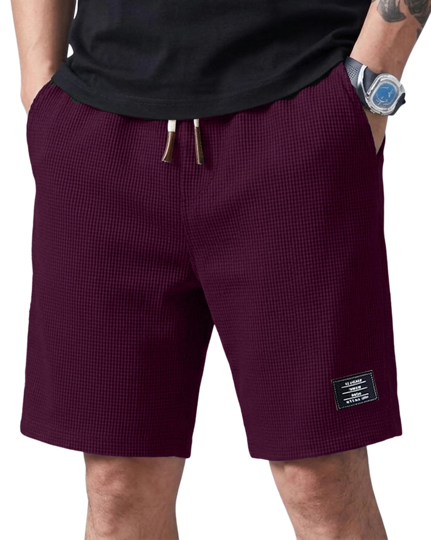 Men Solid Drawstring Waist Casual Knee Length Boxers, Solid Men Beige Basic Boxers-image-20