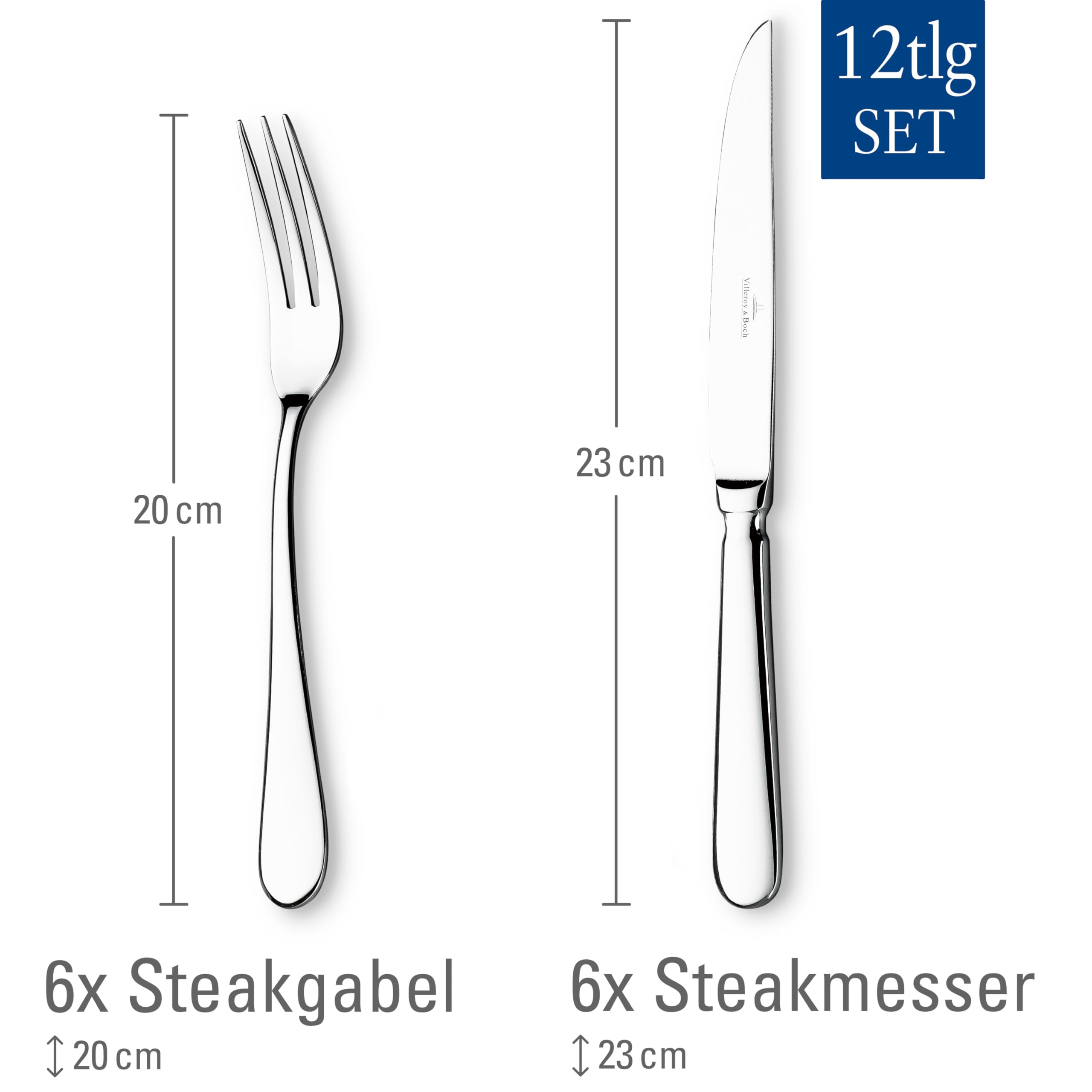 Villeroy & Boch - posate per bistecca Oscar, set posate da 12 in acciaio inox per 6 persone lavabile in lavastoviglie 28.5 x 20 x 5 cm