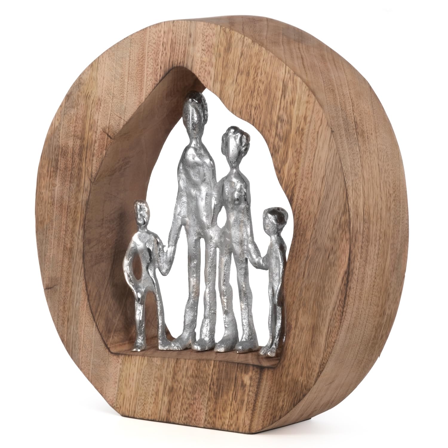 Moritz Skulptur Family Familie 4 Personen 28 cm Mangoholz – Dekofigur | Handgefertigtes Unikat aus Holz und Metall, Symbol für Geborgenheit, Geschenk zur Geburt, Hochzeit oder zum Muttertag