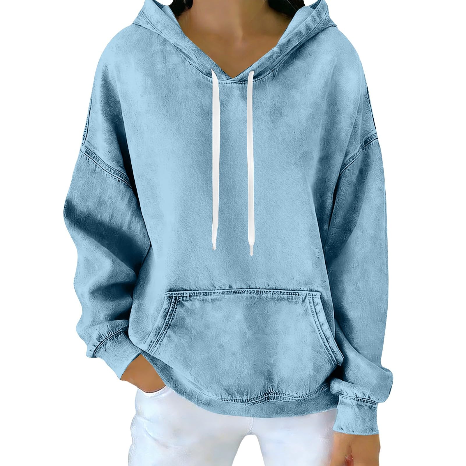 Generisch Sweat à capuche pour femme - Oversize - En jean - Manches longues - Couleur unie - Décontracté - Pour le sport - Streetwear - Mode - Veste à capuche chaude pour l'automne - Pour femme