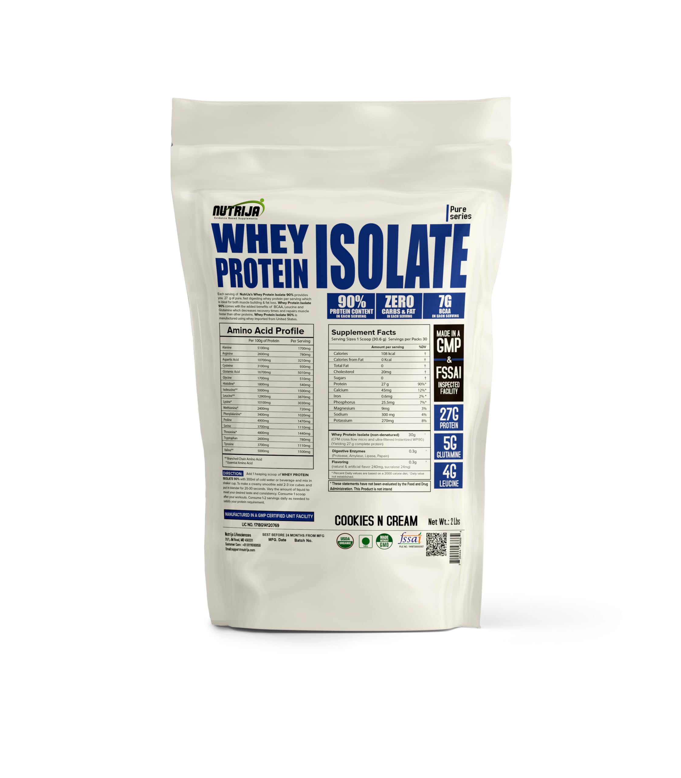 NutriJa WHEY PROTEIN ISOLATE 90%™ - Zero Carb & Zero Fat with Added Digestive Enzymes- 2lbs (Cookies & Cream) (B0978N7LV2) Amazon Price History, Amazon Price Tracker