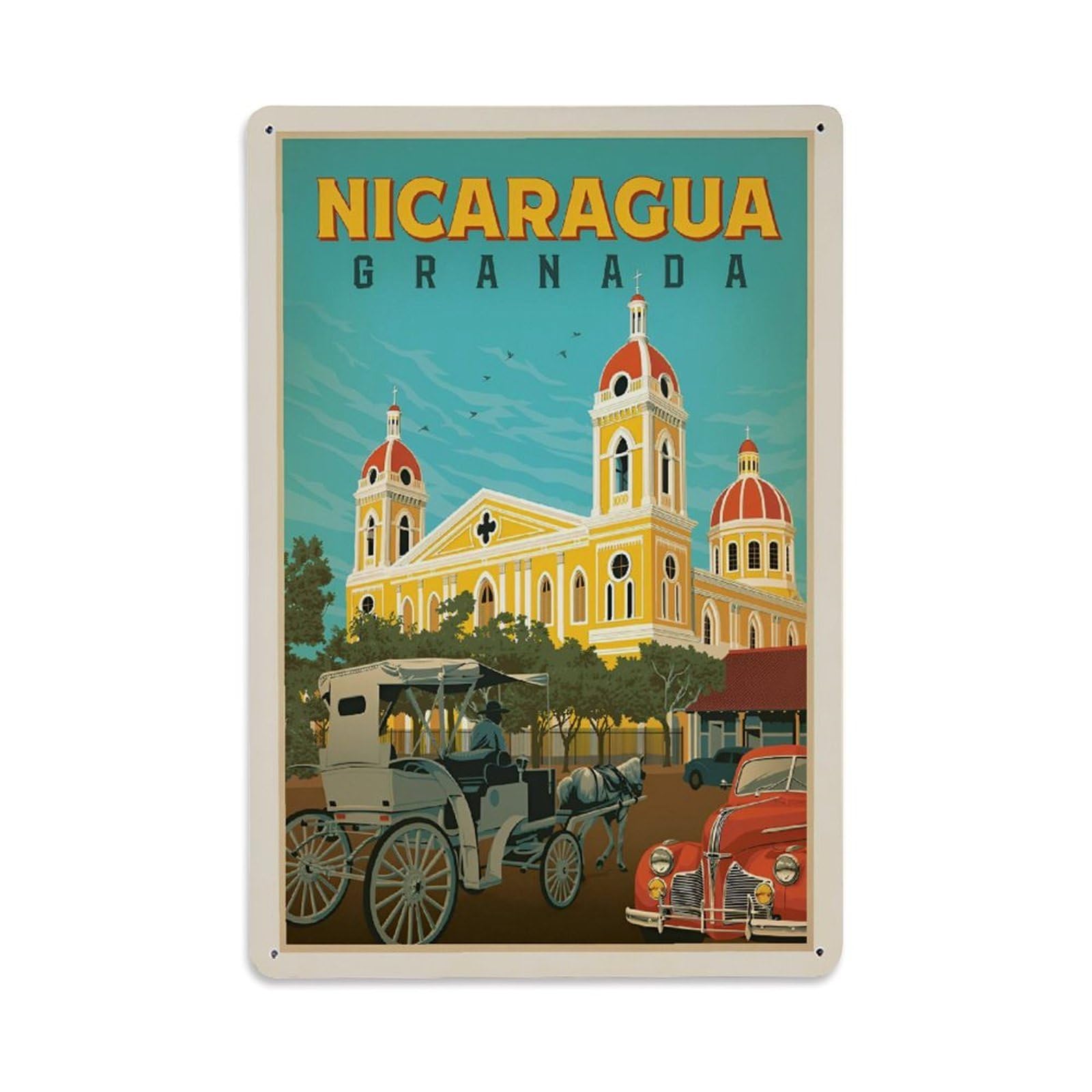 Vintage Travel Poster Nicaragua Granada Metal Tin Sign Wall Decor for Cafe, Club, Garden Metal Poster 8x12Inch
