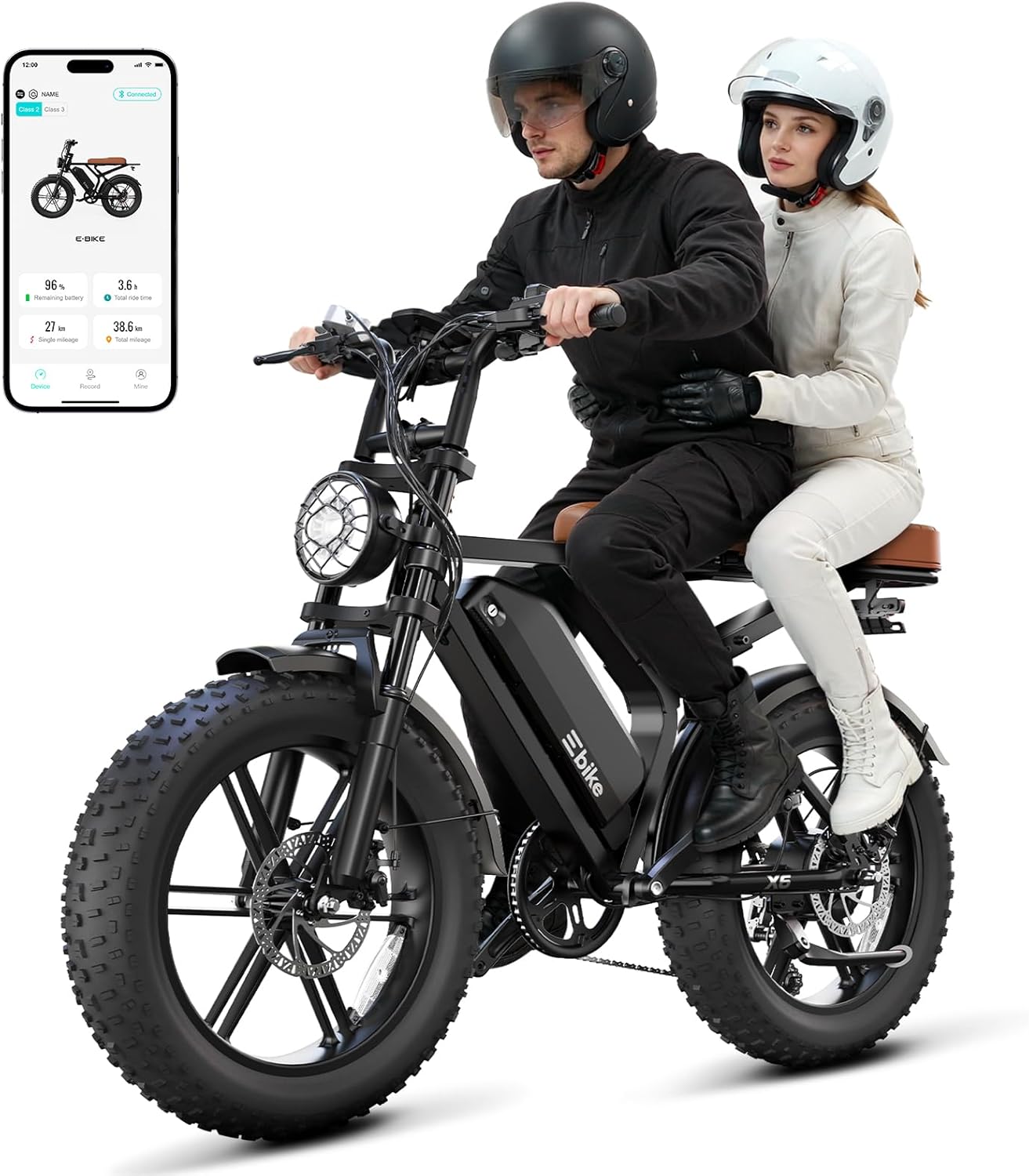 Electric Bike for Adults, Peak 1500W Motor Retro E Bike, 32MPH 65/120Miles, 48V 15Ah Removable Battery, 20"x4" Fat Tires, Full Suspension, APP Control, Off-Road Ebike for City Commuting
