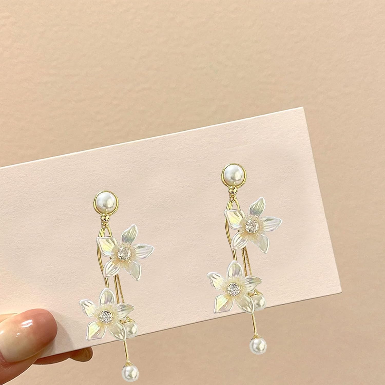 Pearl Rhinestone Flower Tassel Stud Earrings for Women Vintage Floral Dangling Drop Earrings Bridal Party Wedding Jewelry - Image 6