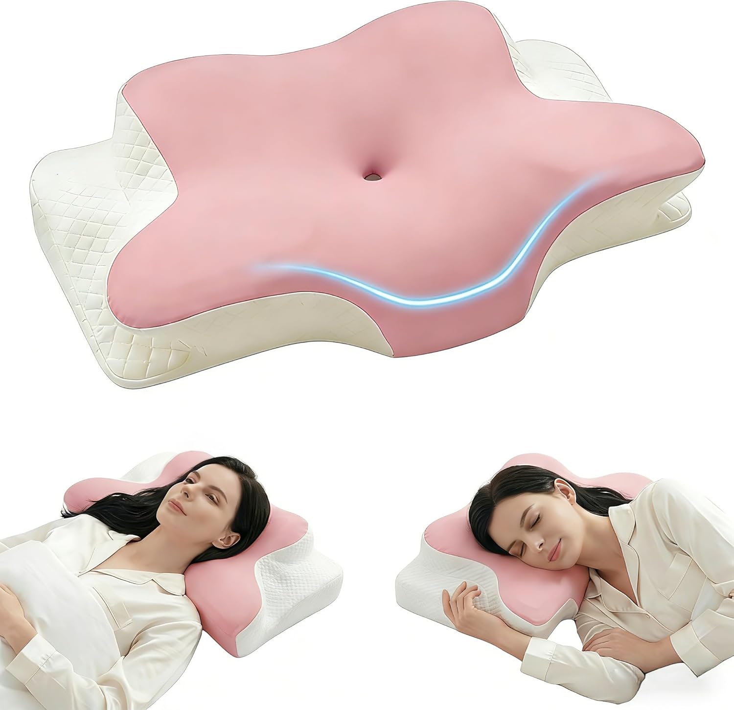 Ergonomic Cervical Neck Pillow, Cooling Memory Foam Bed Pillow for Side and Back Sleepers, Neck and Shoulder Support for Comfortable Sleeping (White & Grey)