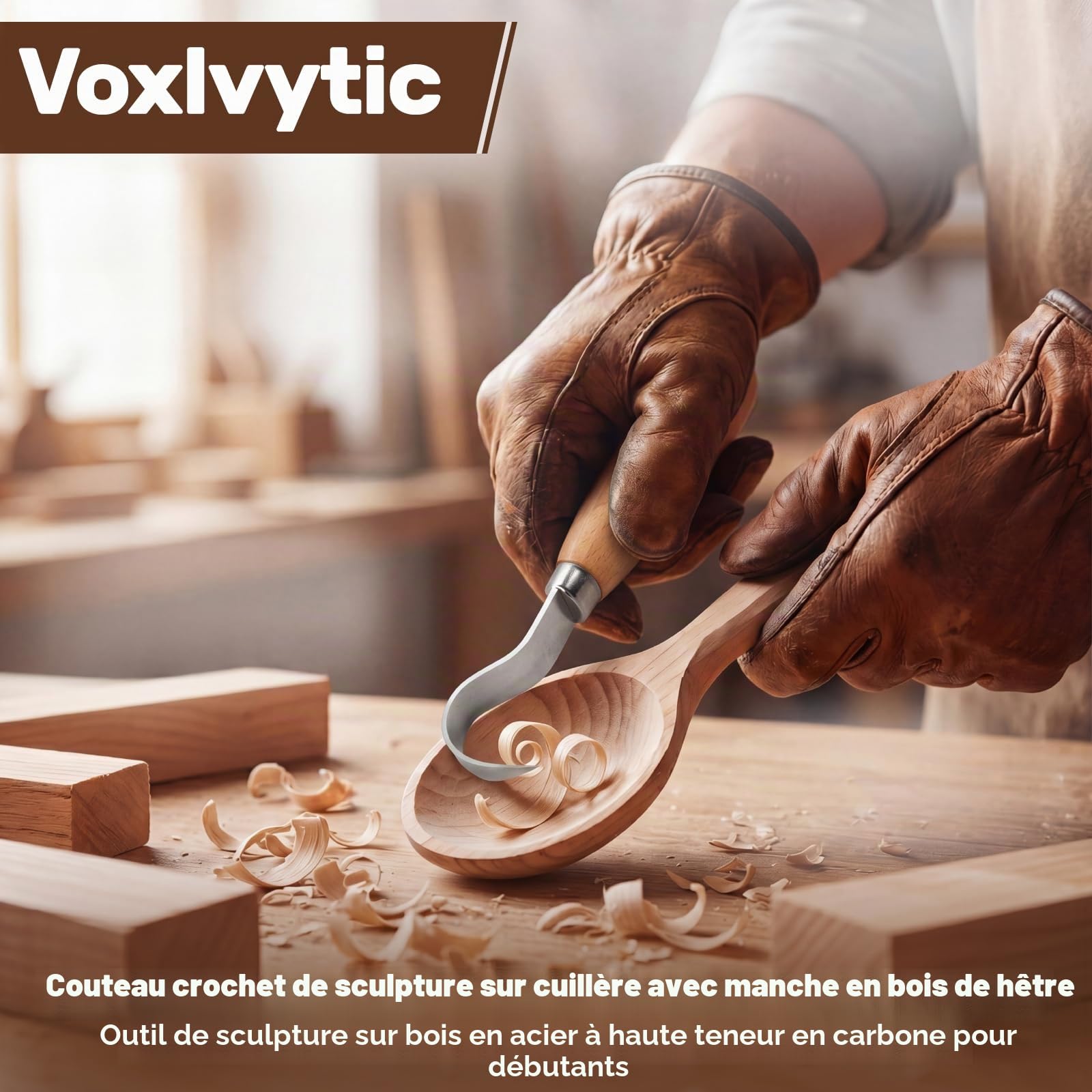 Couteau Sculpture Bois,Couteau à Crochet Ergonomique Professionnel pour Sculpture sur Bois,et Sculptures Créatives, Adapté aux Sculpteurs Débutants et Confirmés pour Finitions Détaillées