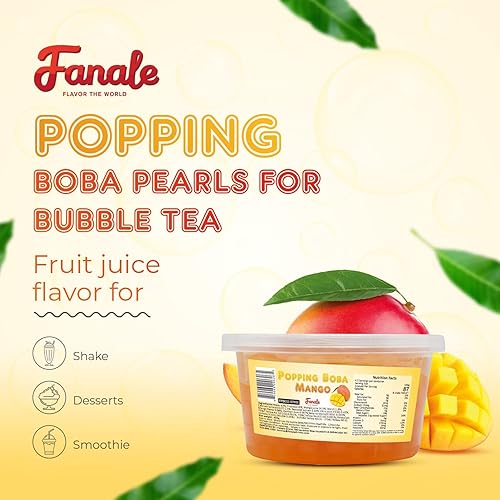 Vista 104 de Fanale Perlas de fresa y mango, veganas, sin OMG, sin gluten, sin grasa, perfectas para té de burbujas, batidos, helados, postres y bebidas, 2