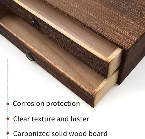 Miniatura 6 de KeaJuidy Organizador de escritorio de madera de 2 cajones, gabinete de almacenamiento de escritorio de madera, gabinete de archivos A4, caja de