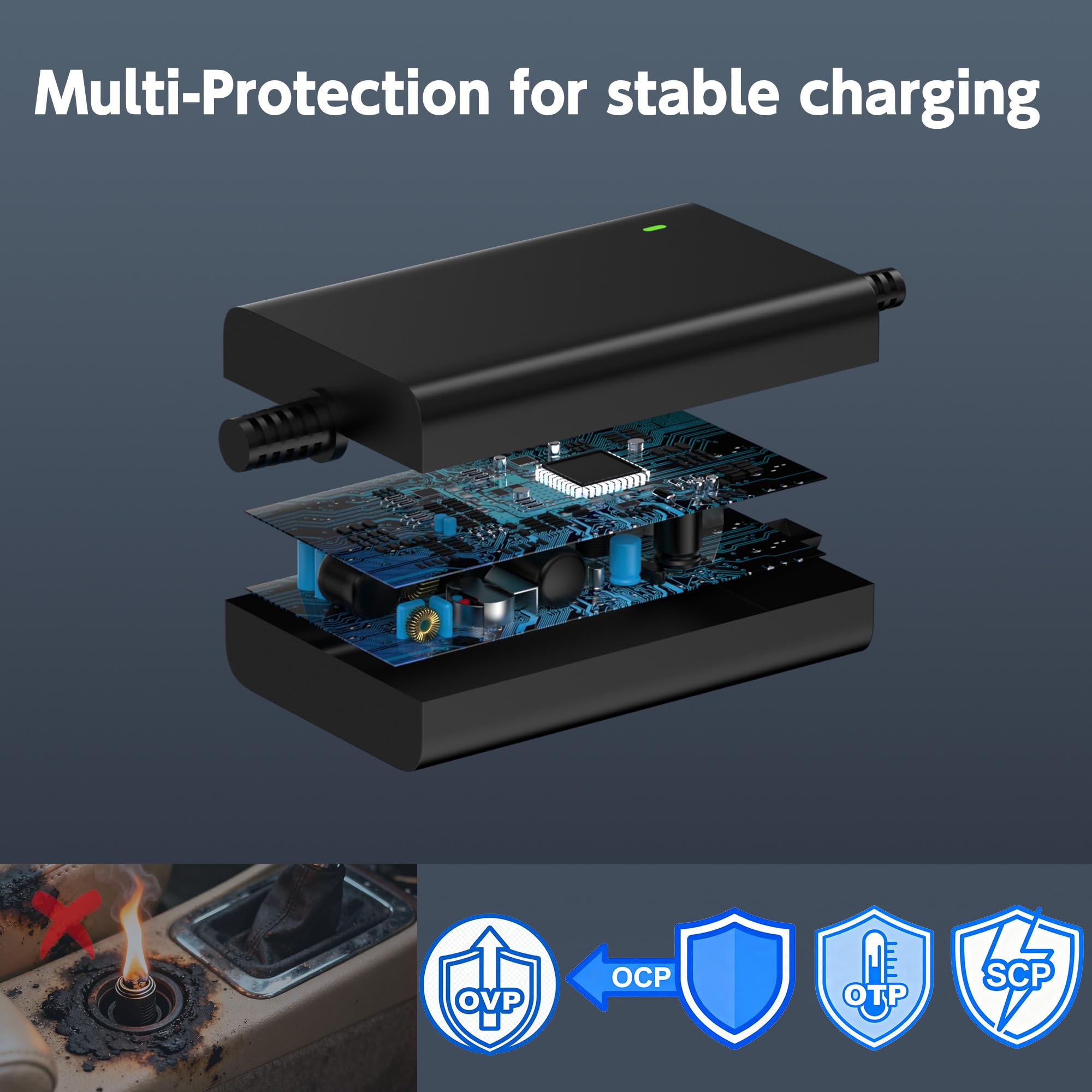Chargeur de voiture USB C 100 W pour ordinateurs portables USB-C PD, adaptateur d'alimentation de voiture 12-24 V compatible avec Lenovo/HP/Dell/Acer/ASUS/ThinkPad/MacBook, câble de charge de voiture