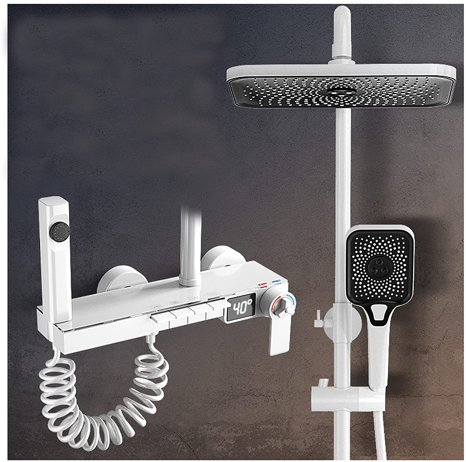 Système de douche thermostatique anti-brûlure avec affichage et bidet complet