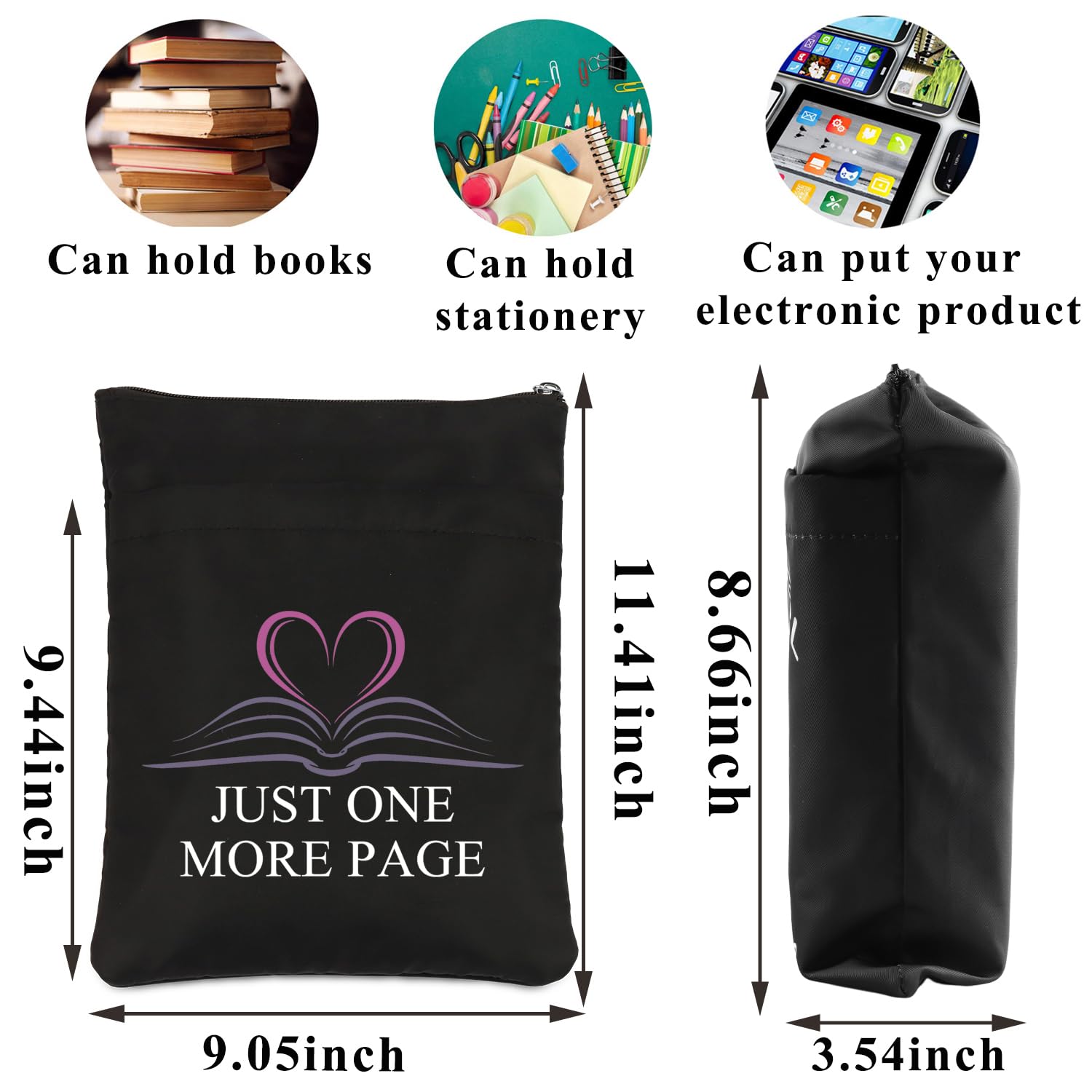 PLITI Funny Book Lover Book Sleeve Reading Gift Just One More Page Inspirational Book Protector for Book Lover (one More Page BSblU) - Image 2