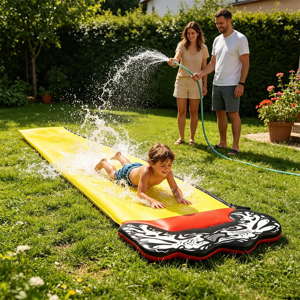 Wasserrutsche Tobogán Acuático de Jardín (4,8m), Pista Deslizante de Agua Infantil con 2 Bodyboards, Deslizador de Agua de Césped, Juegos de Agua para Niños y Verano al Aire Libre