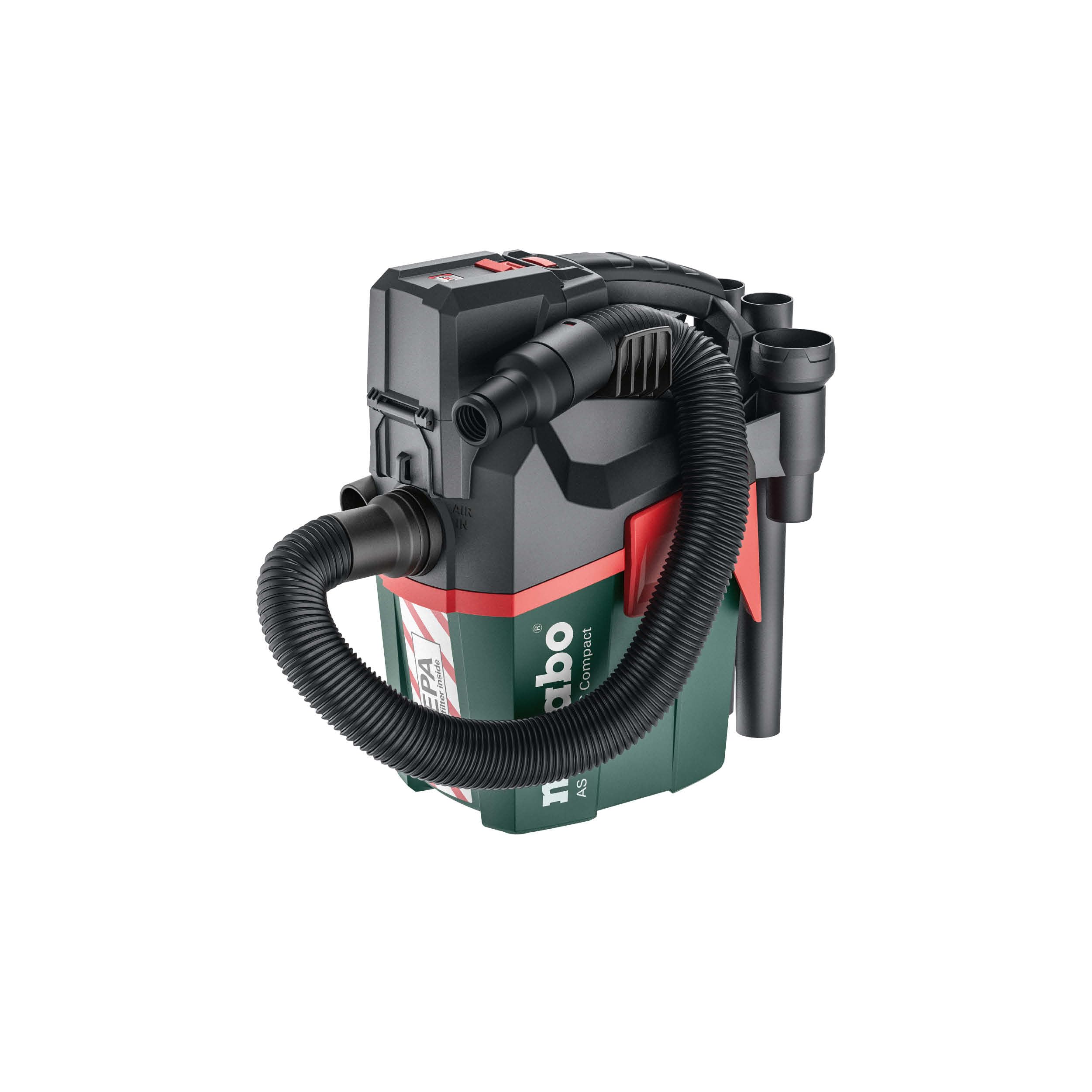 metabo Akku-Sauger AS 18 HEPA PC Compact, 18V Nass- und Trockensauger | Mobiler Mehrzwecksauger mit HEPA-Filter, Blasfunktion und Stretch-Schlauch. Lieferung ohne Akku und Ladegerät.