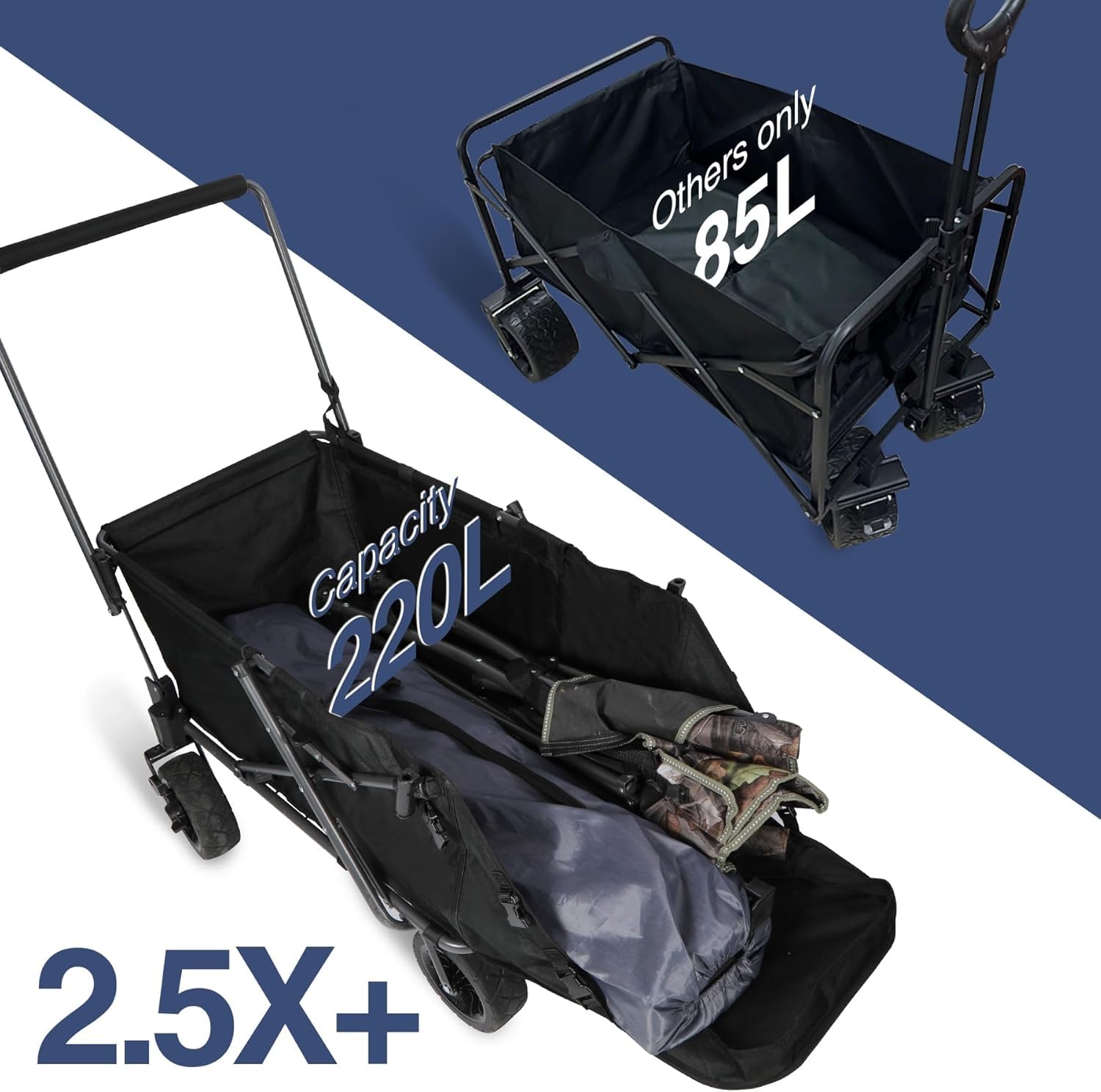 REDCAMP Carrito plegable para perros con extremo trasero extensible resistente, 134 L, grande, plegable, para camping, jardín, carrito con ruedas para compras deportivas