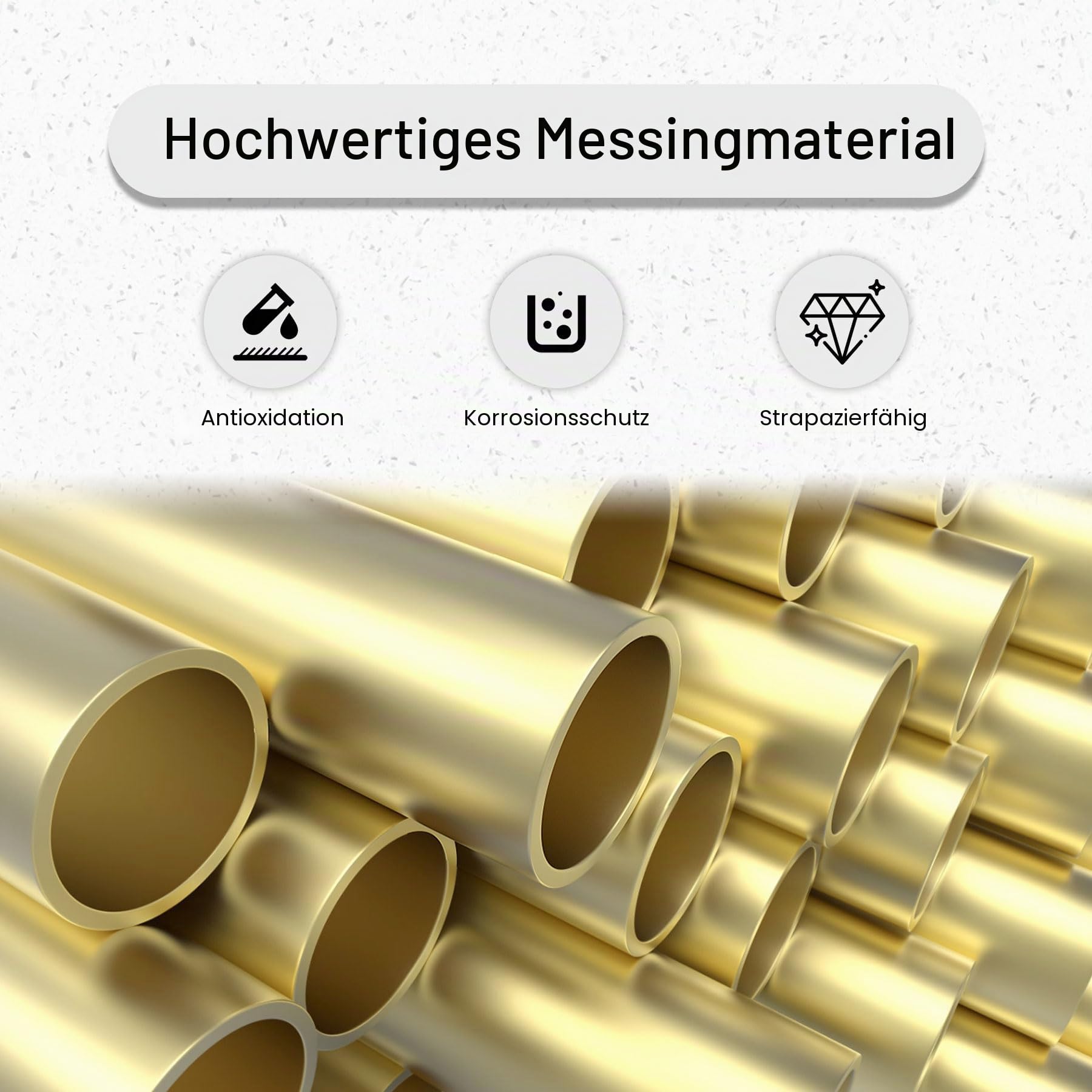 Messingrohr-Set, 8-teilig, nahtlos, gerade, 2 mm, 2,5 mm, 3 mm, 3,5 mm, 4 mm, 4,5 mm, 5 mm, 6 mm Außendurchmesser x 0,5 mm Wandstärke, 200 mm Länge, Messingrohrrohre