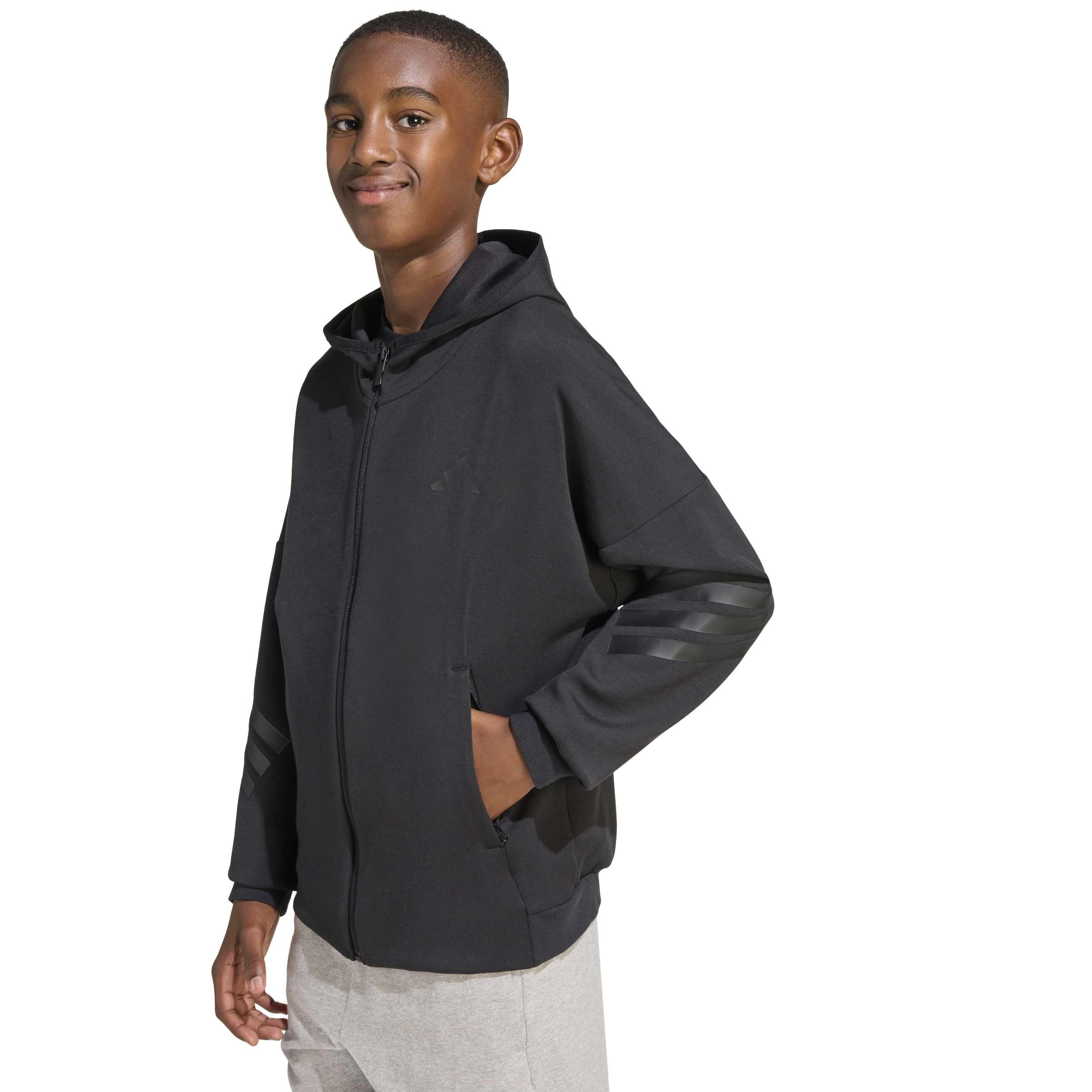 adidas Uniseks - dzieci Future Icons 3 Stripes Full Zip Hoodie Sweatshirt, black/black, 15-16 Years