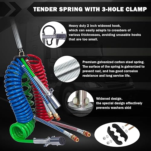 Miniatura 5 de Mangueras de freno de aire en espiral de 15 pies y conjunto de cable de alimentación eléctrica ABS con kit de resorte tierno y Gladhands y asas, kit