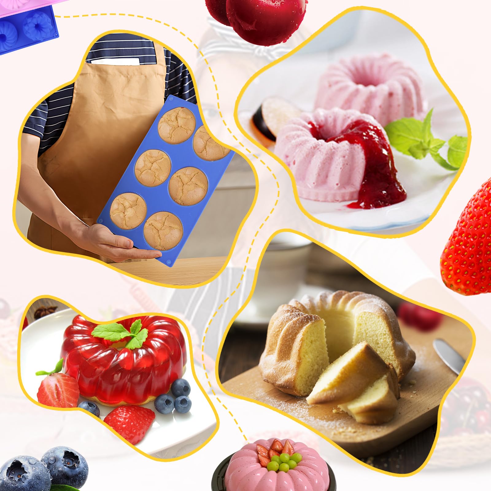2 silikonowe formy do pieczenia babeczek – mini formy do pieczenia pączków, bezpieczny dla żywności silikon, powłoka nieprzywierająca, łatwe rozpuszczanie, odporne na wysoką temperaturę.