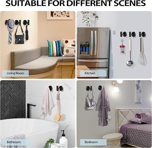 Miniatura 7 de Kruodop Ganchos para toallas de baño, 2 paquetes de soporte para toallas de pared, gancho negro mate para bata de pared, gancho de acero inoxidable