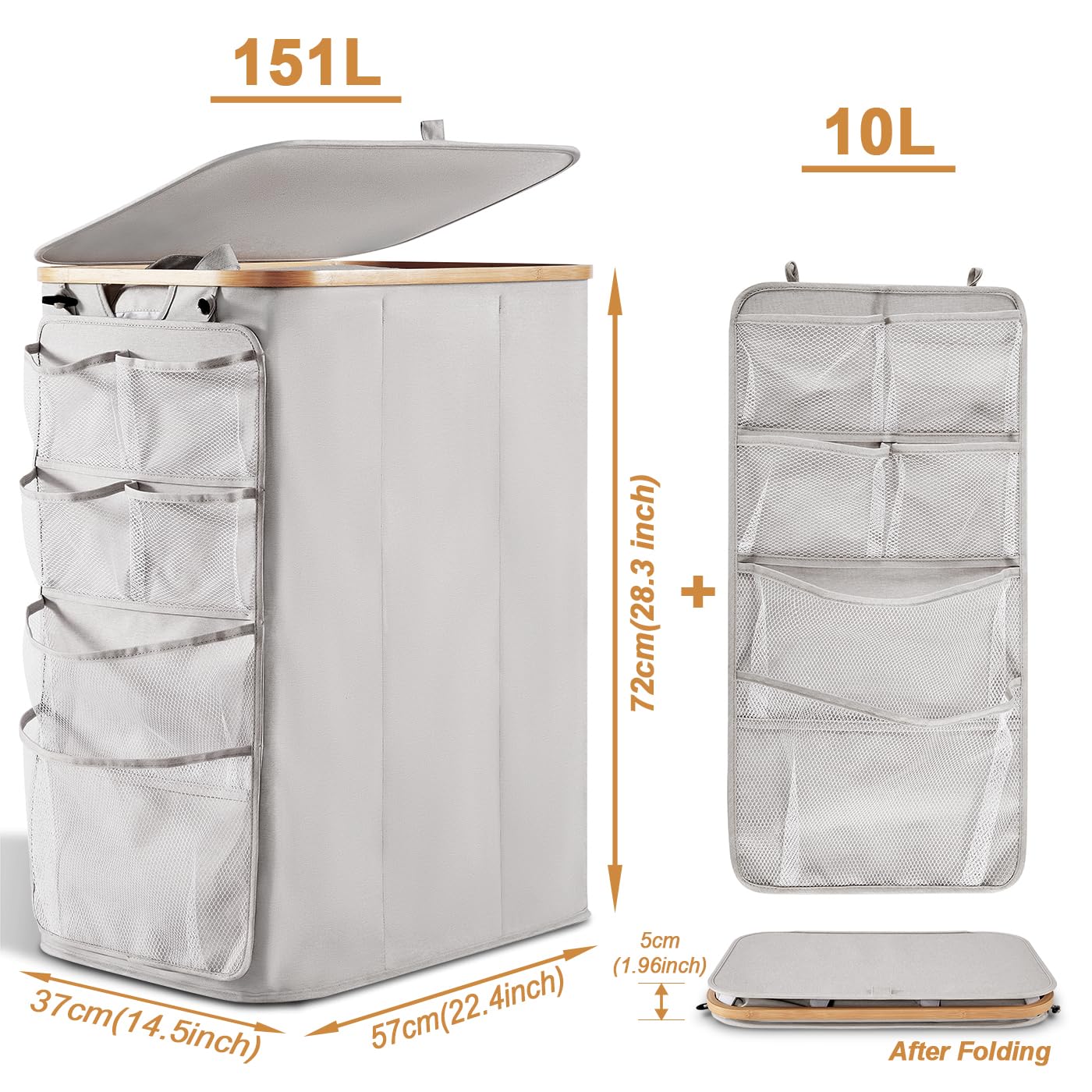 Cesto Portabiancheria BAKAJI 3 Scomparti Pieghevole - Grigio Chiaro, Tessuto E Metallo - Foto 6