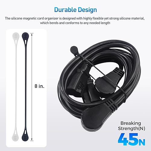 Miniatura 5 de Cable Matters Paquete de 20 bridas magnéticas de silicona ultra fuertes, bridas magnéticascremallerasorganizador de cables, blanco y negro