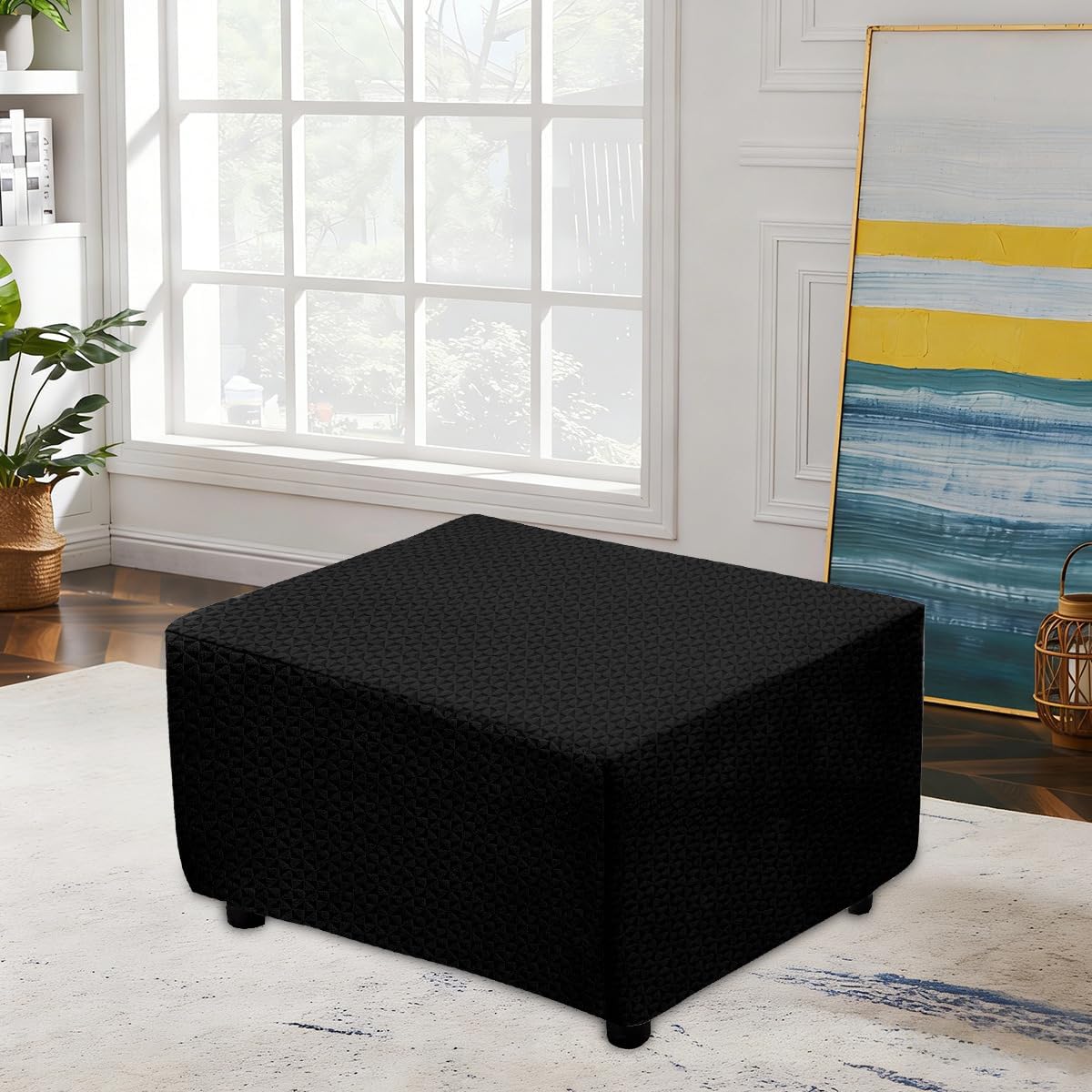 Stretch Step Stool Cover - Washable Water-Resistant Fabric, Anti-Scratch & Dustproof (Black Textured)