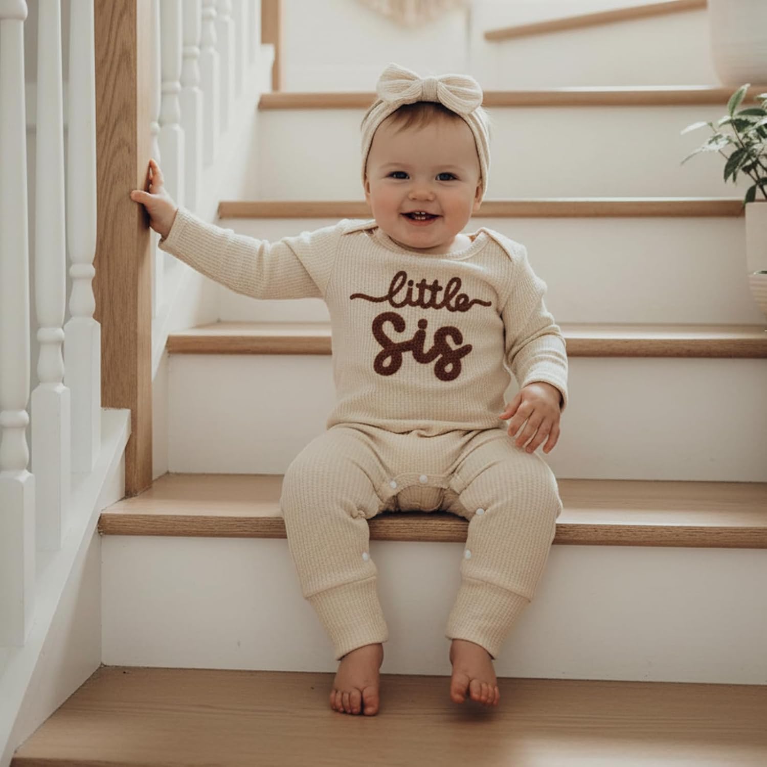 allshope Infant Baby Girl Fall Outfit Sweatshirt Romper Little Sister Lil Sis Long Sleeve Jumpsuit Newborn Clothes - Image 3