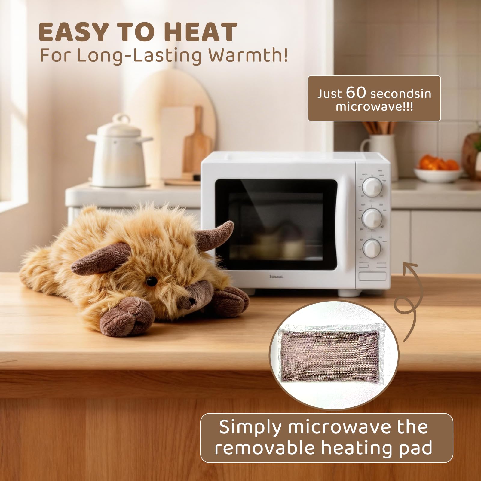 4 Pounds Highland Cow Weighted Stuffed Animals with Unscented Microwavable Heating Pad, for Adult - 4