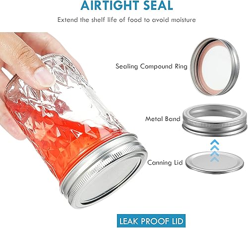 Miniatura 4 de YEBODA Paquete de 12 tarros de vidrio de 8 onzas con tapas y bandas, ideales para conservar, mermelada, miel, gelatina, recuerdos de boda, regalos