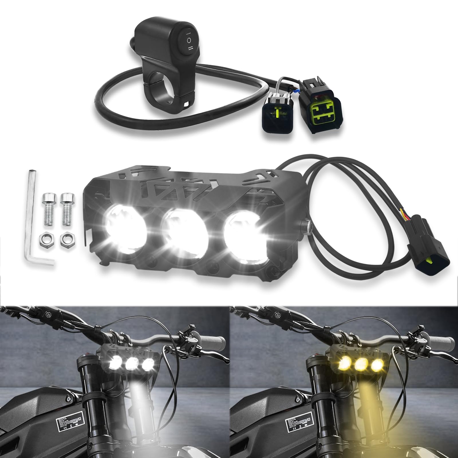Dirt Bike Headlight Kit Compatible for Talaria Sting R MX4 with White High Beam and Yellow Low Beam Dual-Mode