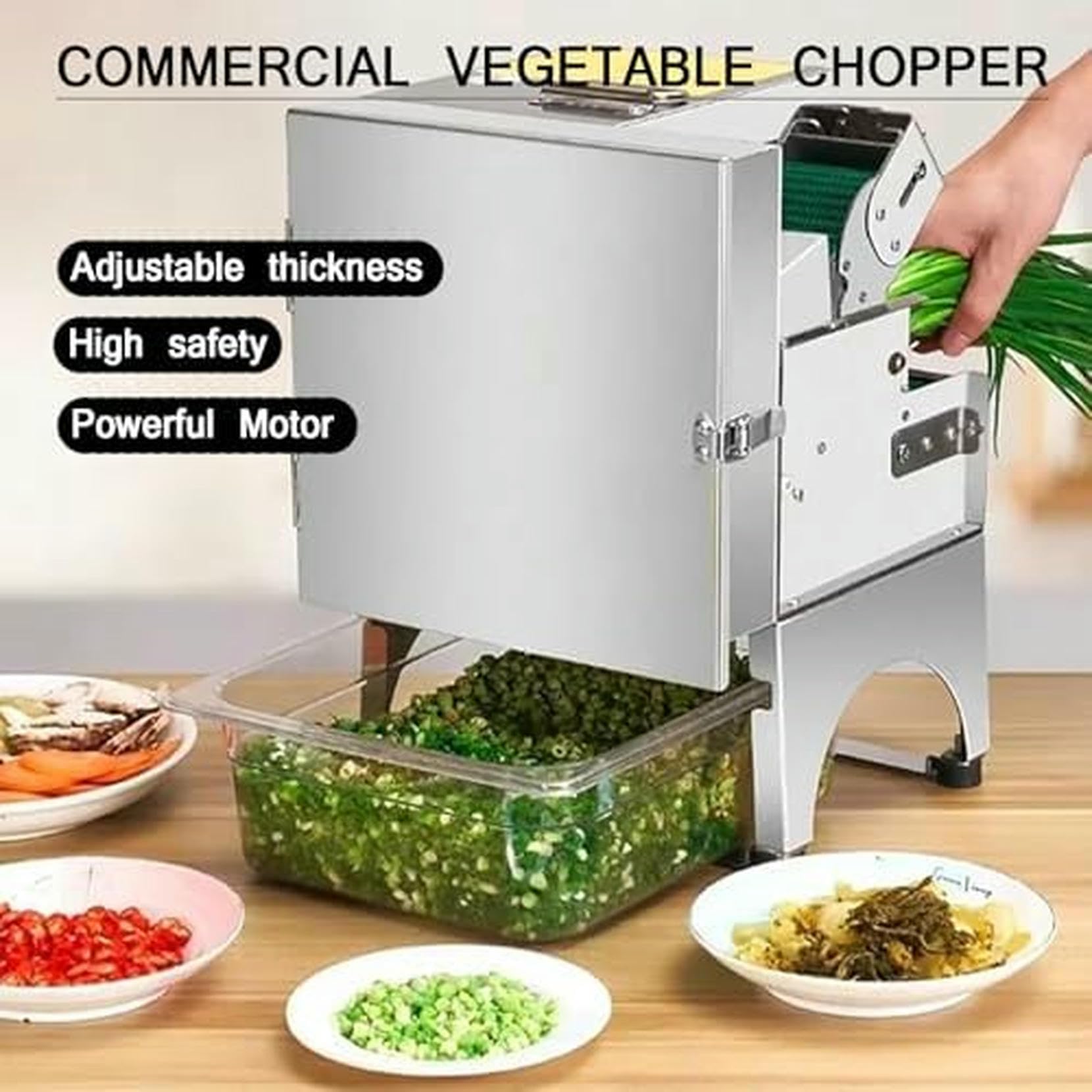 Cortador de Verduras eléctrico Comercial, Alta eficiencia, 150 kg/h, Grosor de Corte Ajustable de 1,3 a 35 mm, Ideal para Hierbas y Verduras