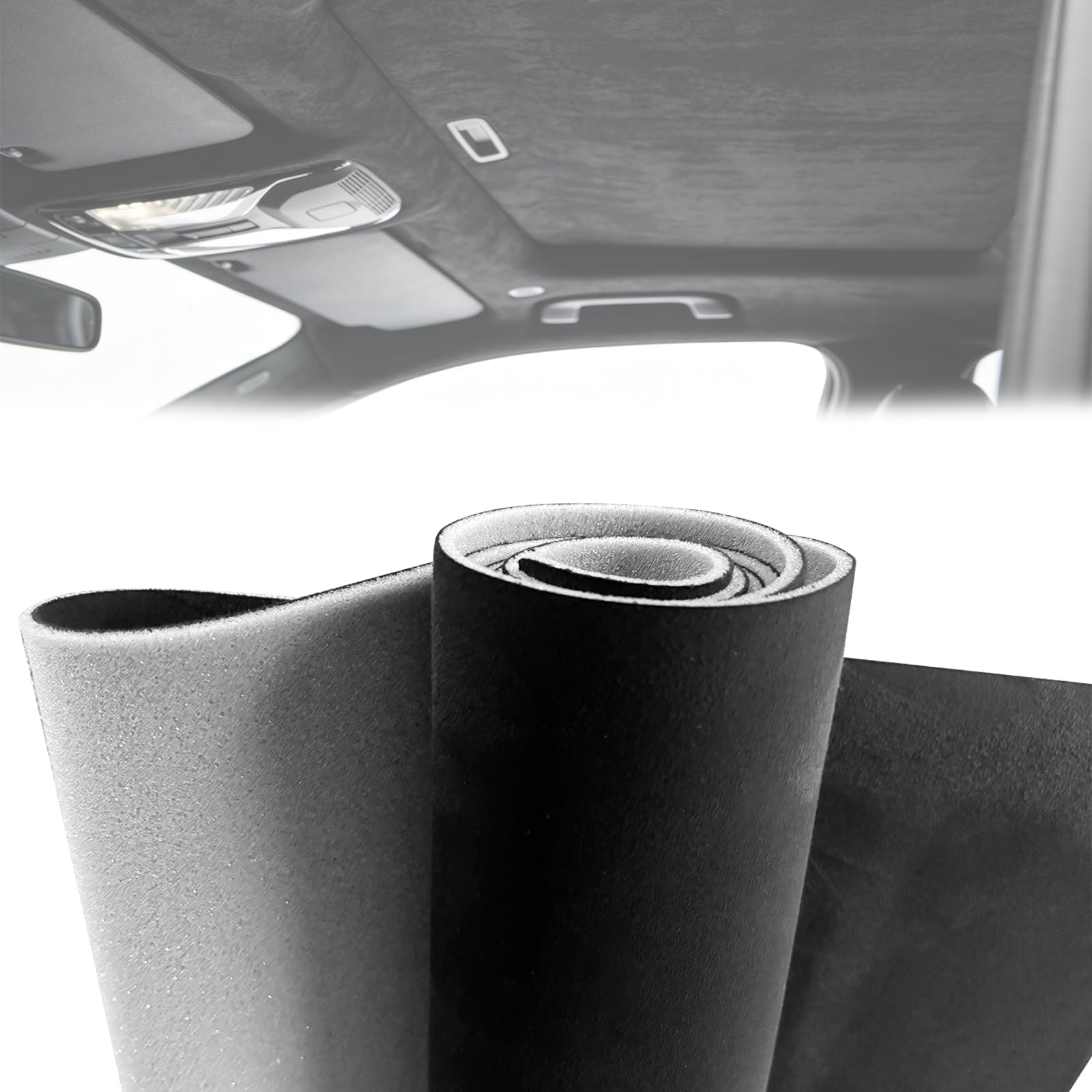 Auto Headliner Fabric, 150cm x 250cm Suede Headliner Fabric, Black Suede Headlining Stretch Spandex Material with 4mm Foam Backing, Interior Replacement Material for Car/Truck/RV Roof/Home Repair/DIY