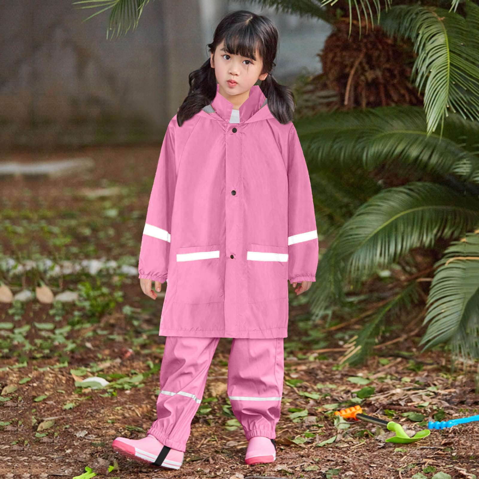 RNTOP Toddler Boy Girl Water-Proof Rain Jacket and Splash Rain Pant Kids Raincoat Outwear Suit (Hot Pink, 2-3 Years), zpPNs9U9I