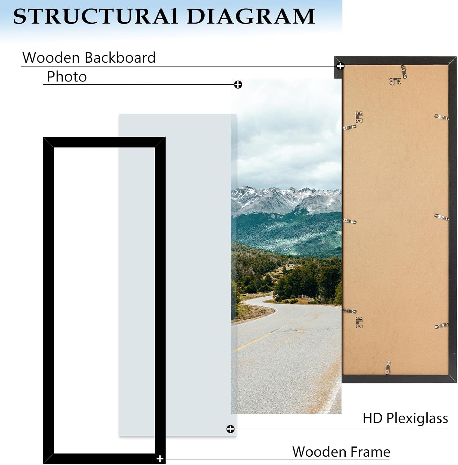 Wood 13.5x40 Picture Frame Black for Wall Hanging, 13.5 x 40 Frame Poster Photo Frame for Wall Horizontally or Vertically, Black, 1 Pack