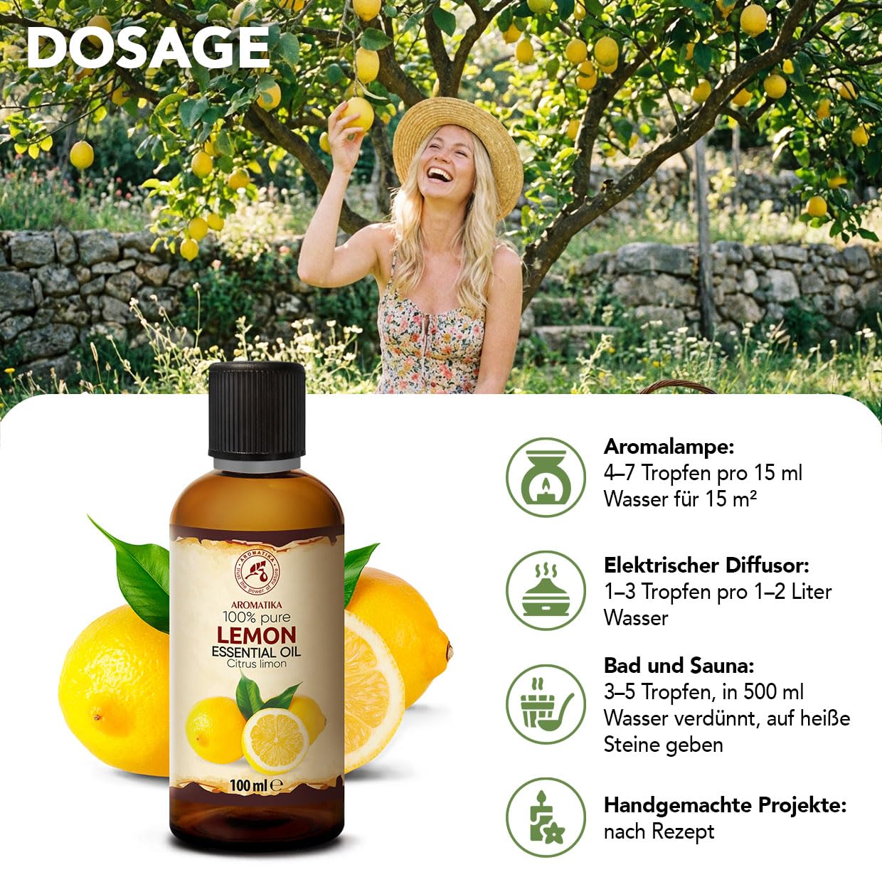 Ätherisches Zitronenöl 2x100 ml - Citrus Limon - Reines Ätherisches Öl - für Diffusers und Duftlampen - Zitrus Duft - Aromakerze - Seife - Lufterfrischer - Aromatherapie