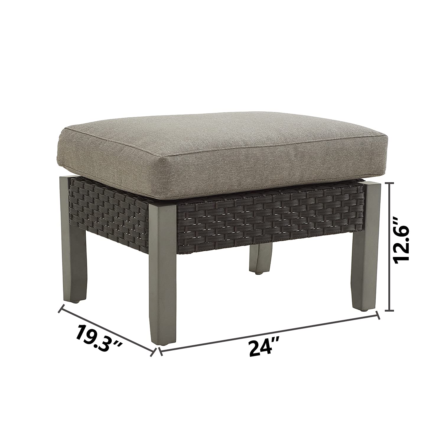 Festival Depot Patio Ottoman Outdoor Footstool Small Seat Rattan Furniture with All- Weather Metal Slatted Steel Leg and 3.9inch Cushion for Deck Poolside Yard,Grey