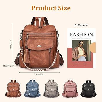 Backpack Womens Fashion PU Leather Backpacks Ladies Casual Rucksack Shoulder Bag Handbag Purse for Work College Travel