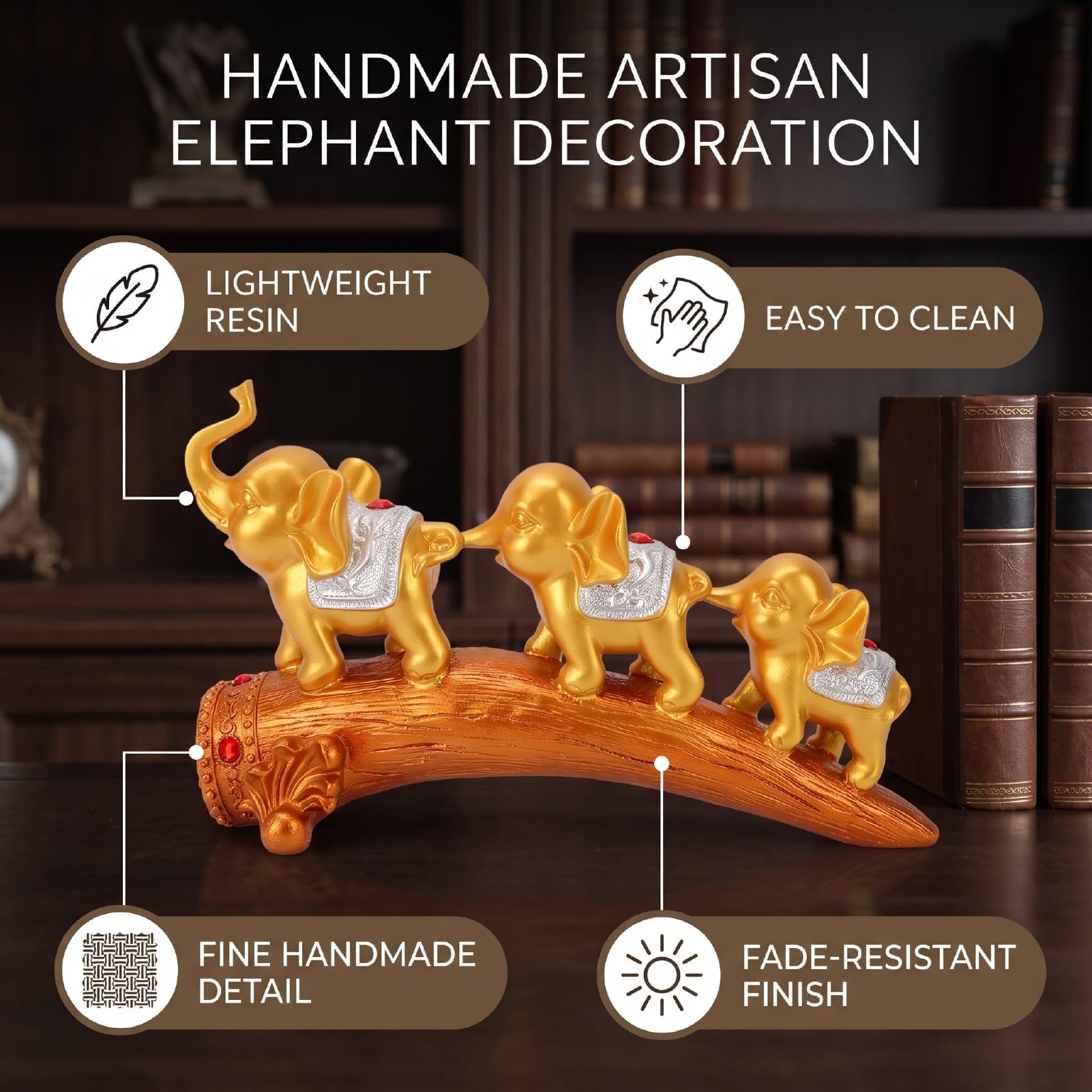 Luocute Elefanten-Ornament aus Kunstharz, 32 cm, Handgefertigte Figur