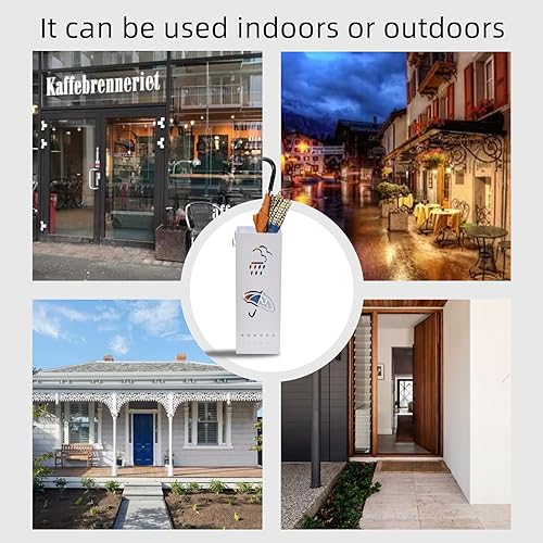 Miniatura 5 de Soporte de metal para sombrilla de entrada, 6 x 6 x 17 pulgadas, organizador de paraguas cuadrado blanco, soporte para paraguas de pie, bastones,