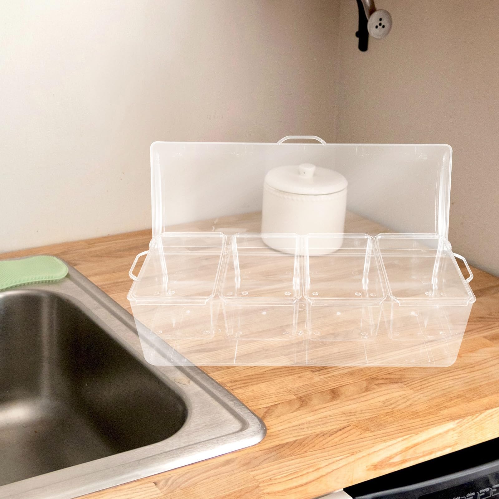 Plateau à Salade Portable en Plastique avec 4 Compartiments Séparés pour Conservation au Réfrigérateur, pour Pique-niques et Usage Quotidien la Maison