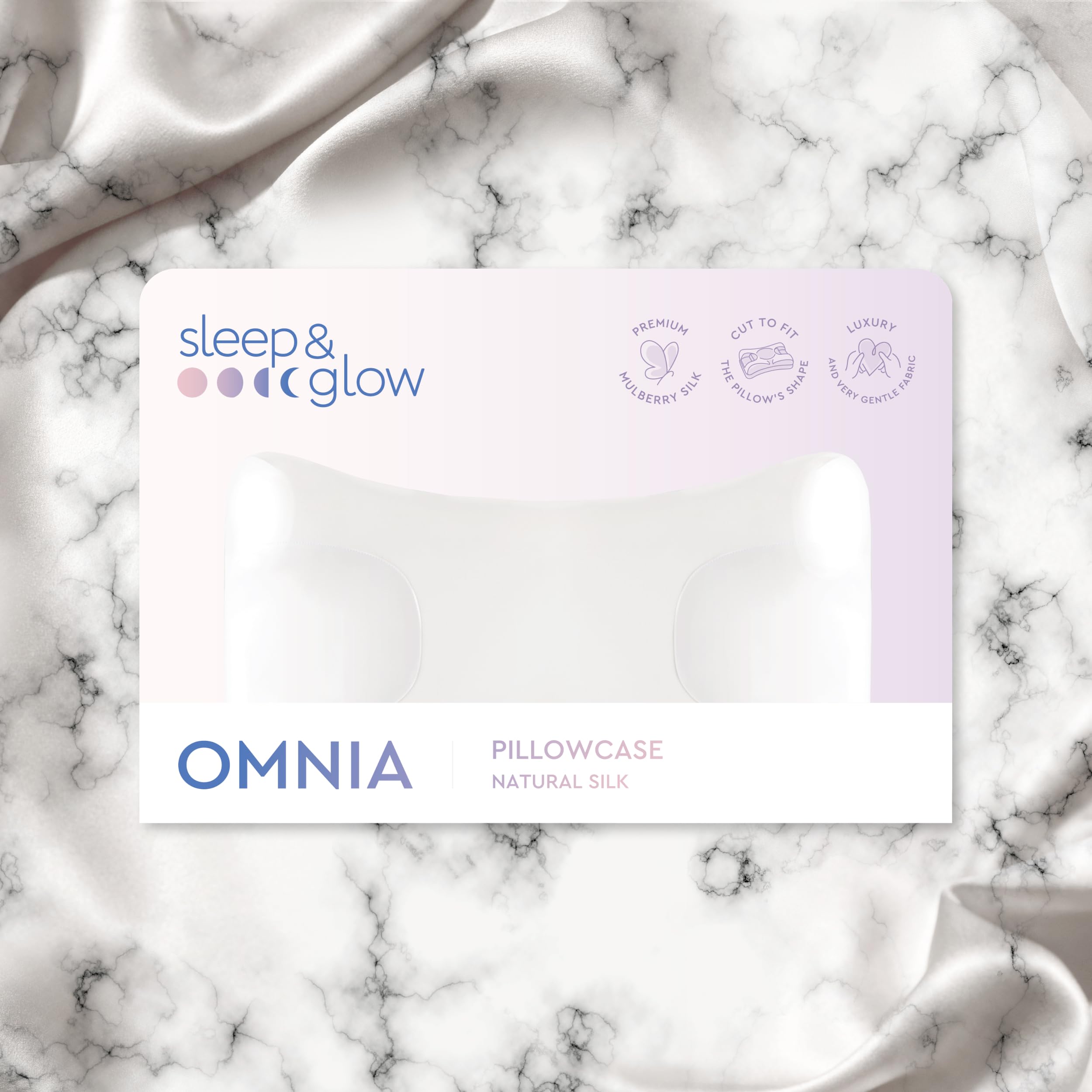 Sleep&Glow Omnia - Funda de Almohada de Seda Natural Antiarrugas para el Cuidado del Cabello y la Piel, 19 mm, Morera de Grado 6A, Mármol Blanco