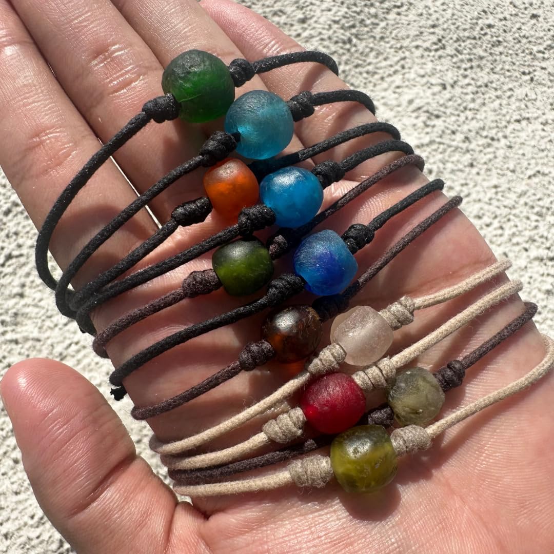 Men Sea Glass Bracelet - Surfer Accessories, African Recycle Glasses - Eco-Friendly Beads, Women Beaded Gifts, Men Charms, Hawaiian Handmade Stones, Beach Ocean Charm, Waterproof Gift - Image 6