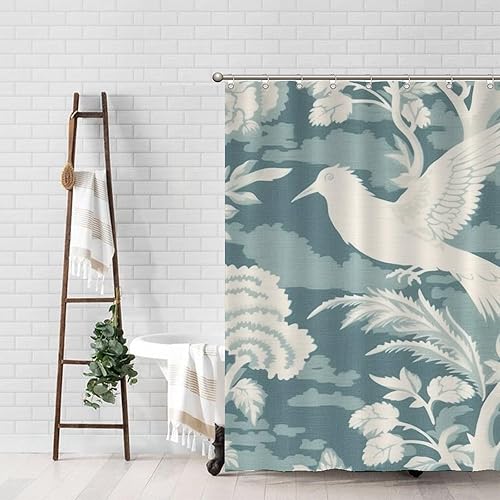 Miniatura 207 de Cortinas de ducha de baño con ganchos, 72 x 92 pulgadas, cortina de ducha de tela impermeable con diseño de flores y pájaros, cortina de ducha