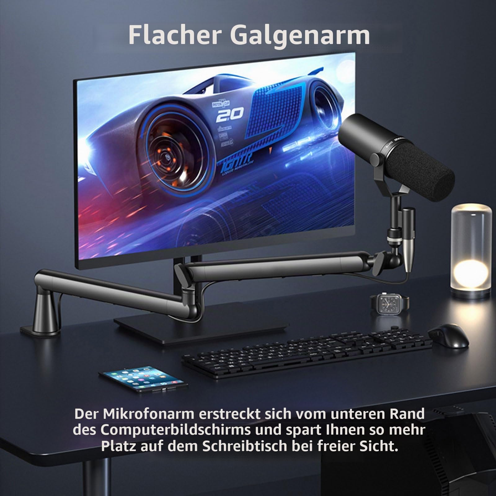 Gaming Mikrofon mit Low Profile Mic Arm, Mikrofonarm mit Kabelkanälen für Podcast Streaming Studio Gesangs, für Blue Yeti,Snowball iCE, HyperX QuadCast,SoloCast,Elgato Wave,Etc